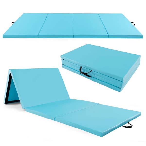 HONEY JOY 10 ft. x 4 ft. x 2 in. 4-Panel Folding Exercise Mat with Carrying Handles for Gym Flooring Mat Blue 40 sq.ft.