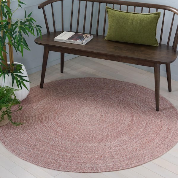 Braided 4 ft. x 4 ft. Pink Solid Color Distressed Round Area Rug