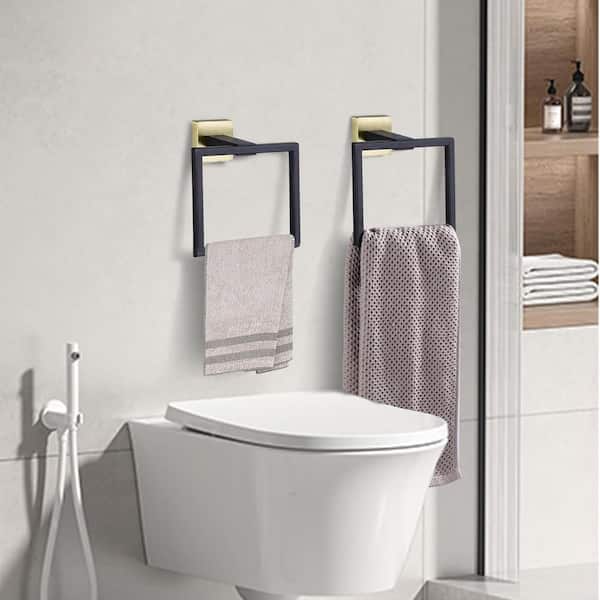 Wall Mounted Towel Ring Bath Round Towel Hanger for Bathroom Square Base Hand Towel Holder in Black Gold
