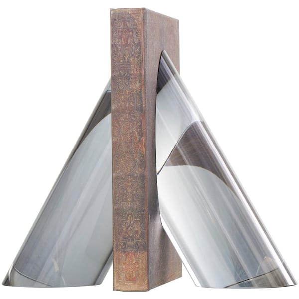Litton Lane Silver Crystal Pyramid Shaped Geometric Bookends (Set of 2)