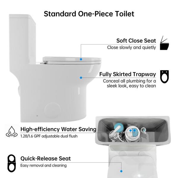 Dual Flush 1-piece 1.28/1.6 GPF Elongated One Piece Toilet with Soft Closing Seat Dual Flush 1-piece 1.28/1.6 GPF Elongated One Piece Toilet with Soft Closing Seat