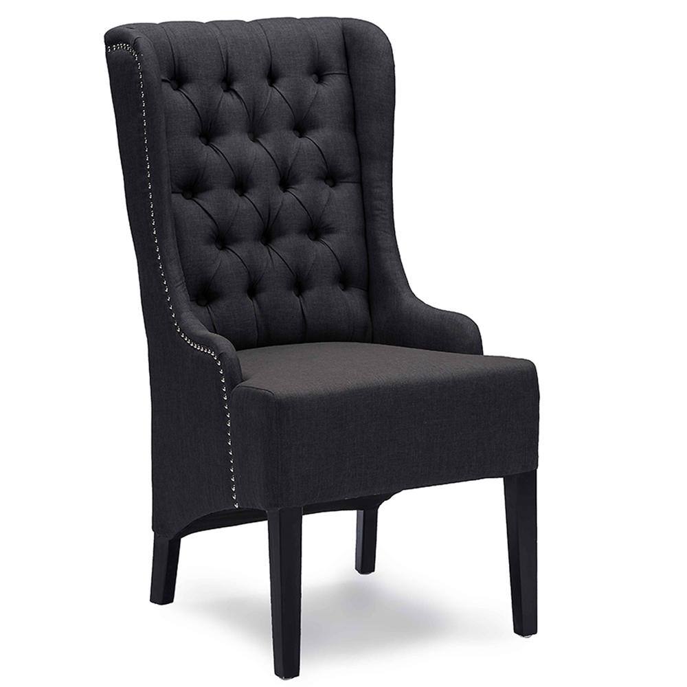 Vincent Dark Gray Linen Button-Tufted Accent Chair with Wood Legs