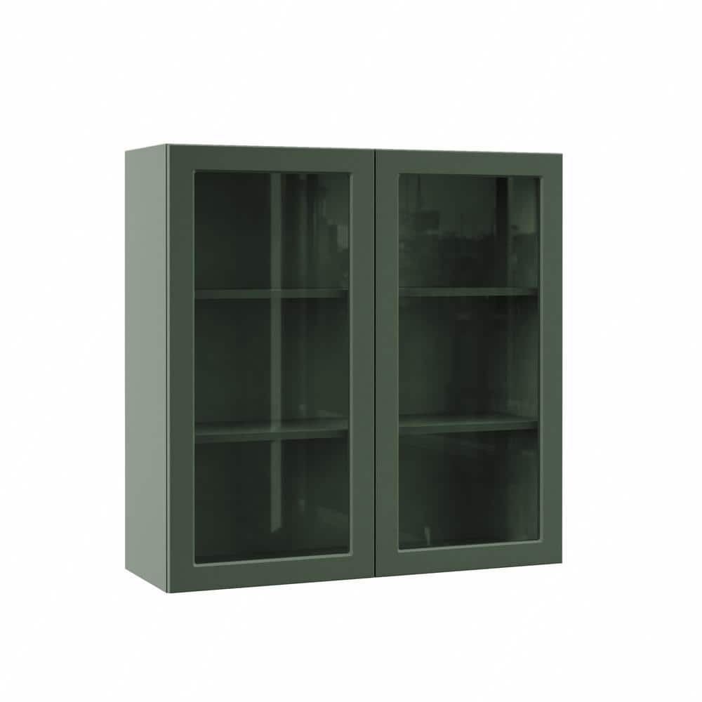 Designer Series Melvern 36 in. W x 12 in. D x 36 in. H Assembled Shaker Glass Door Wall Kitchen Cabinet in Forest price history on PriceWatchPro
