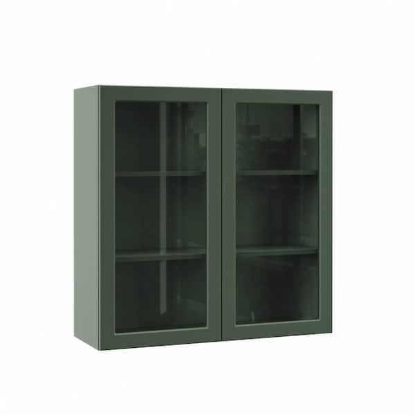 Hampton Bay Designer Series Melvern 36 in. W x 12 in. D x 36 in. H Assembled Shaker Wall Kitchen Cabinet in Forest with Glass Door