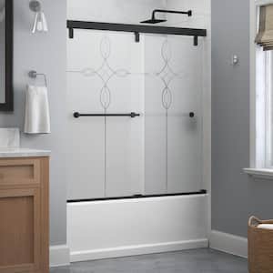 Mod 60 in. x 59-1/4 in. Soft-Close Frameless Sliding Bathtub Door in Matte Black with 1/4 in. Tempered Tranquility Glass