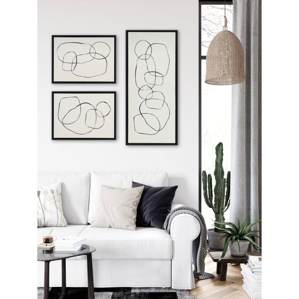 Dancing Circles Black and White Abstract Canvas Art, 18x40