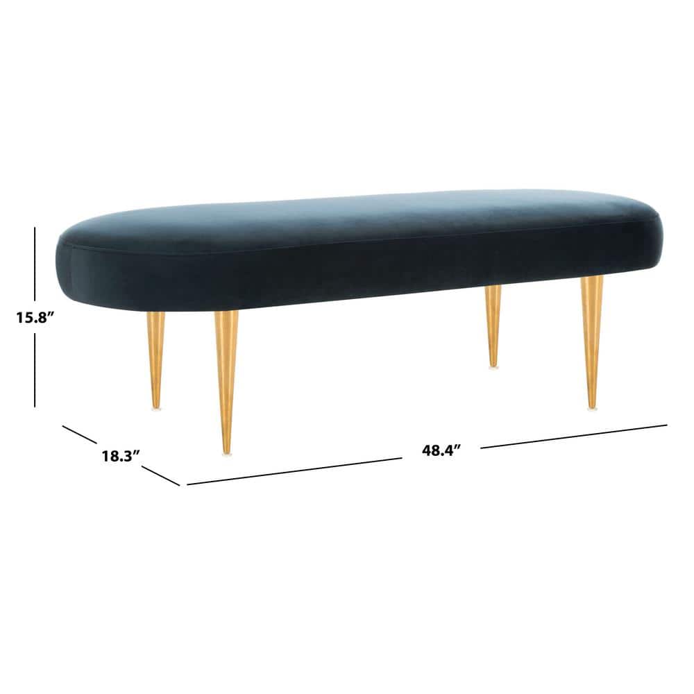 Elegant Black Velvet 48" Transitional Oval Bench with Gold Legs