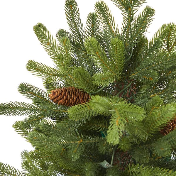 Nearly Natural 3.5 ft. Yukon Mountain Fir Artificial Christmas Tree with 50  Clear Lights and Pine Cones in Bronze Metal Planter T2289 - The Home Depot