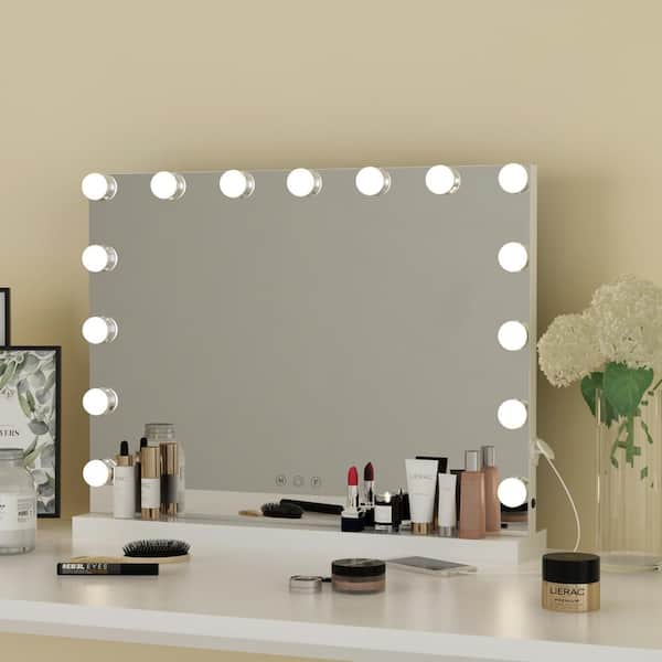 FUFU&GAGA 22.8 in. x 18.1 in. Lighted Tabletop Makeup Mirror in White  TDJW-KF020101-01-02 - The Home Depot