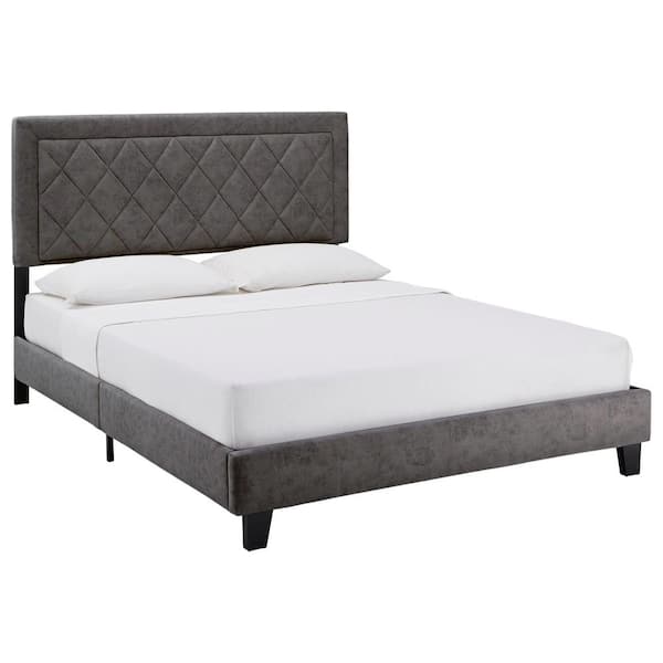 HomeSullivan Gray Velvet Fabric Full Platform Bed 40434BF-GV - The Home ...
