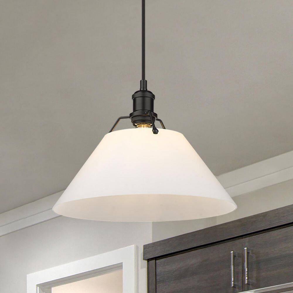 Orwell 14" Matte Black and Opal Glass Vintage Pendant Light