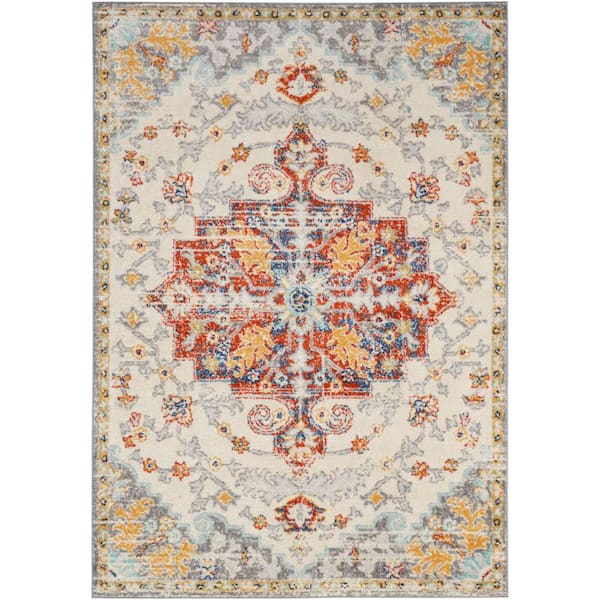 Nourison Passion Ivory Multicolor 8 ft. x 10 ft. Center medallion Traditional Area Rug