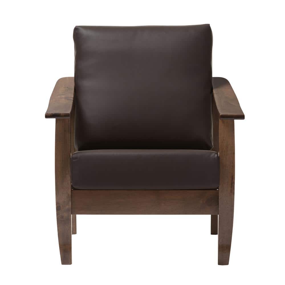 Eco-Friendly Mid-Century Modern Brown Faux Leather Accent Chair