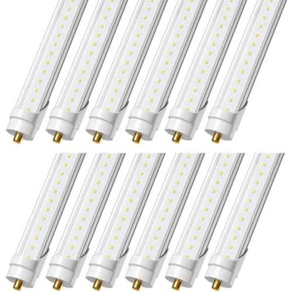 8 ft 45-Watt T8 LED Shop Light, 6000K Daylight, Ballast Bypass, 5850 Lumens, Clear Cover, 12-Pack