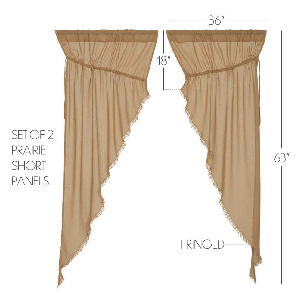 Tan Cotton Sheer Rod Pocket Fringed Prairie Window Panels