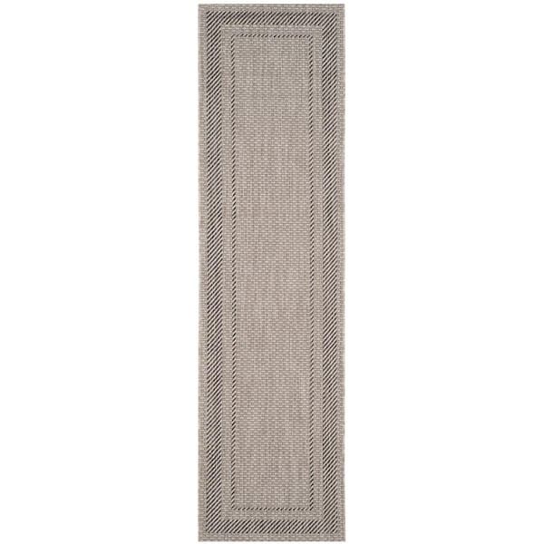 Courtyard 2 ft. x 16 ft. Beige/Black Coastal Border Indoor/Outdoor Runner Rug