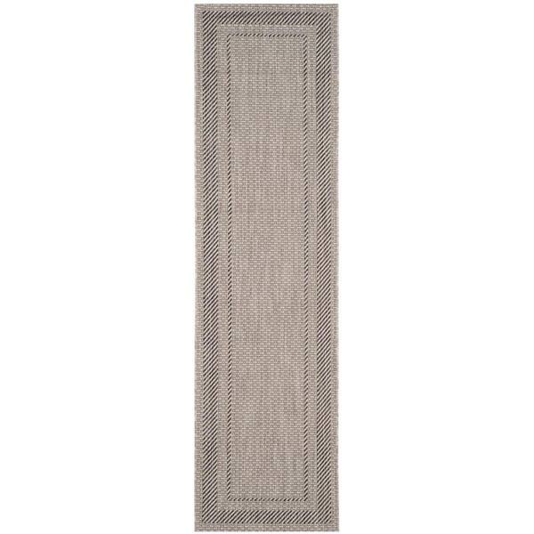 Courtyard 2 ft. x 5 ft. Beige/Black Coastal Border Indoor/Outdoor Runner Rug