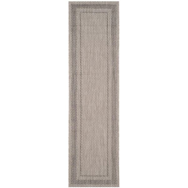 SAFAVIEH Courtyard Beige/Black 2 ft. x 7 ft. Striped Indoor/Outdoor Patio  Runner Rug