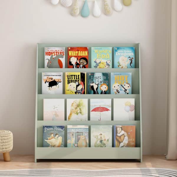 Modern 31.49 in. W Sage 4-Shelf Open Display Bookcase with Wooden Frame