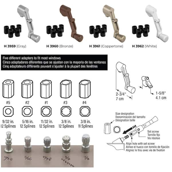 Prime-Line Painted Silver Aluminum Single-Arm Casement Operator Crank Handle For Universal Prime-Line Painted Silver Aluminum Single-Arm Casement Operator Crank Handle For Universal
