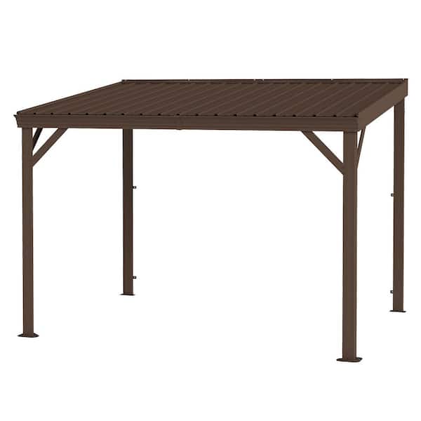 8 ft. x 10 ft. Wall-Mounted Galvanized Steel Roof Gazebo in Brown