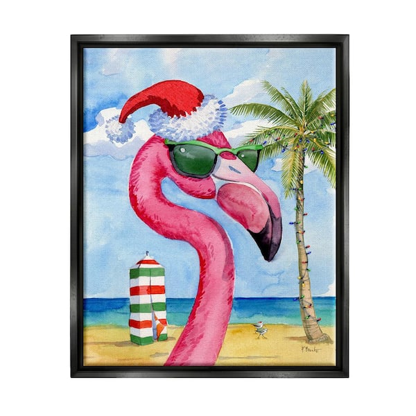 Stupell Industries Flamingo Tropical Christmas by Paul Brent 1 Piece Floater Frame Graphic Print Animal Poster Art Print 31 in. x 25 in.