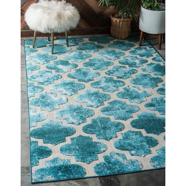 Indoor/Outdoor Nashville Turquoise 6' 0 x 9' 0 Area Rug