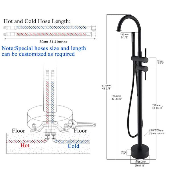42-7/8 in. Single-Handle Freestanding Tub Faucet with Hand Shower Head in Matte Black
