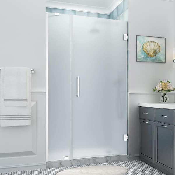 Aston Belmore XL 47.25 - 48.25 in. x 80 in. Frameless Hinged Shower Door with Ultra-Bright Frosted Glass in Polished Chrome
