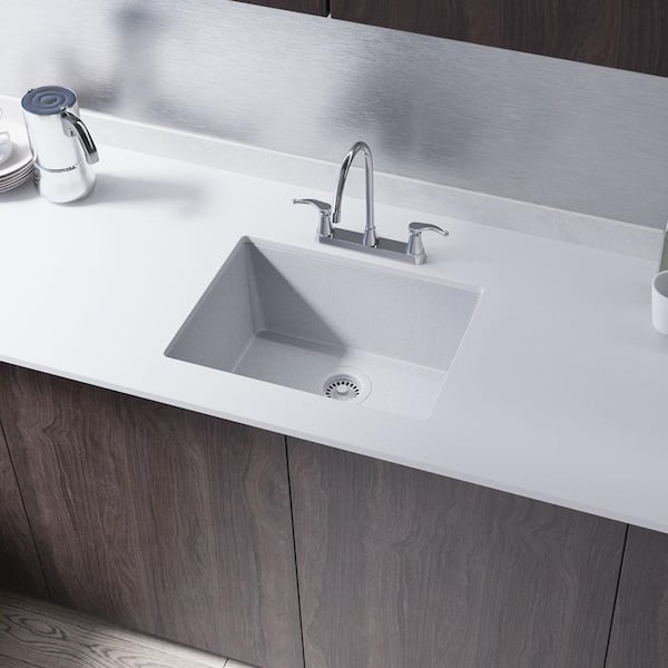 Rene Pewter Granite Quartz 22 in. Single Bowl Dualmount Kitchen Sink Kit