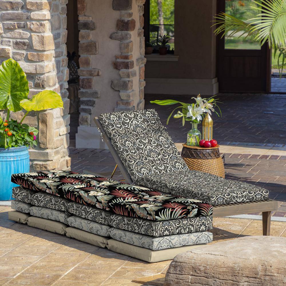 Black Aurora Damask Outdoor Chaise Lounge Cushion, 72 x 21 Inches