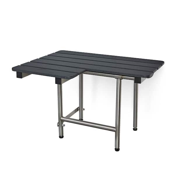 Seachrome 26 in. x 22.5 in. ADA Wall Mount Folding Transfer Bench Shower Seat with Legs, Right-Handed, Black Slatted Phenolic Seat