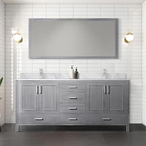 Jacques 72 in. W x 22 in. D Distressed Grey Double Bath Vanity, Carrara Marble Top, and 70 in. Mirror