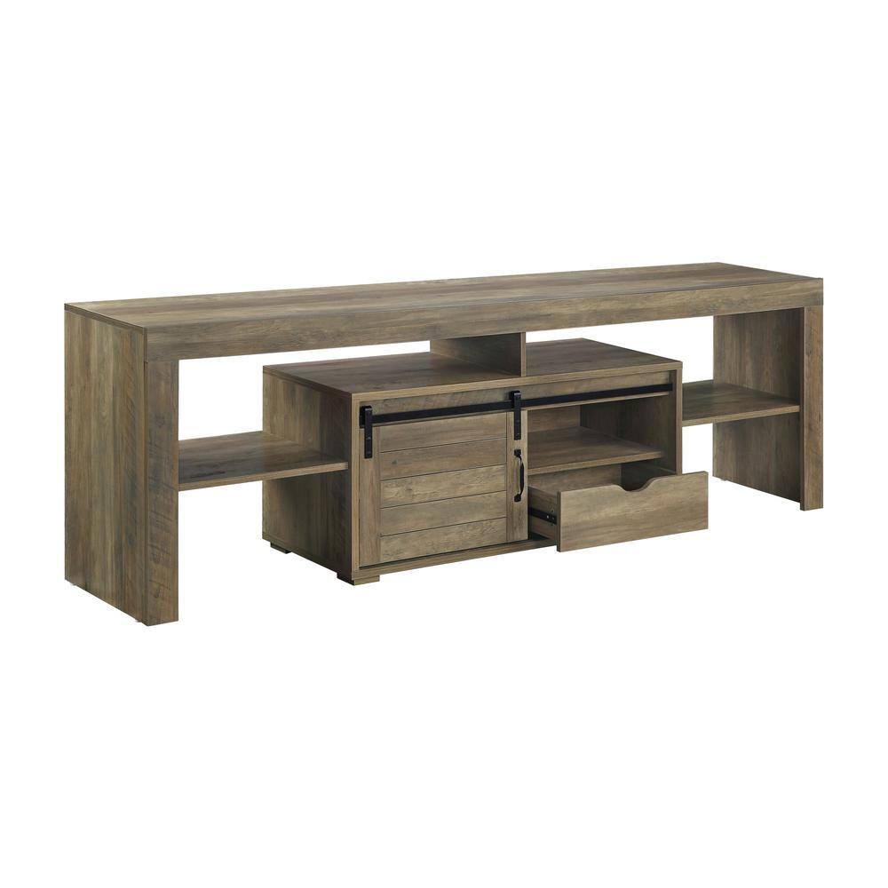 Rustic Oak Finish Wasim TV Stand with Sliding Barn Doors
