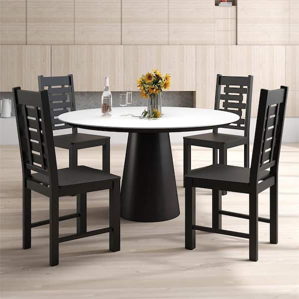 Farmhouse Black Dining Chair Set of 4 with 100% Rubber Wood Frame & Hollowed High