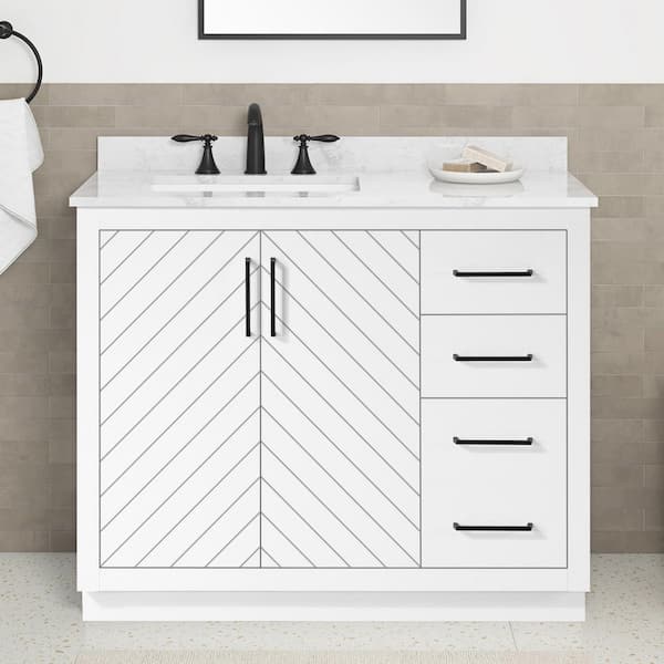 Huckleberry 42 in. Single Sink White Bath Vanity with White Engineered Stone Top (Assembled)