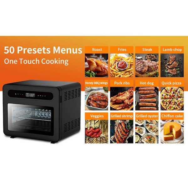 Tafole 26 qt. Black Steam Air Fryer Toaster Oven with 50 Cooking