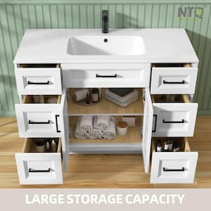 48 in. W x 22 in.D x 34 in.H Single Sink Freestanding Bath Vanity in White Bathroom Vanity Cabinet with White Resin Top