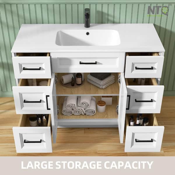 48 in. W x 22 in.D x 34 in.H Single Sink Freestanding Bath Vanity in White Bathroom Vanity Cabinet with White Resin Top