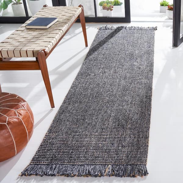 Natural Fiber Charcoal/Beige 2 ft. x 12 ft. Woven Thread Runner Rug