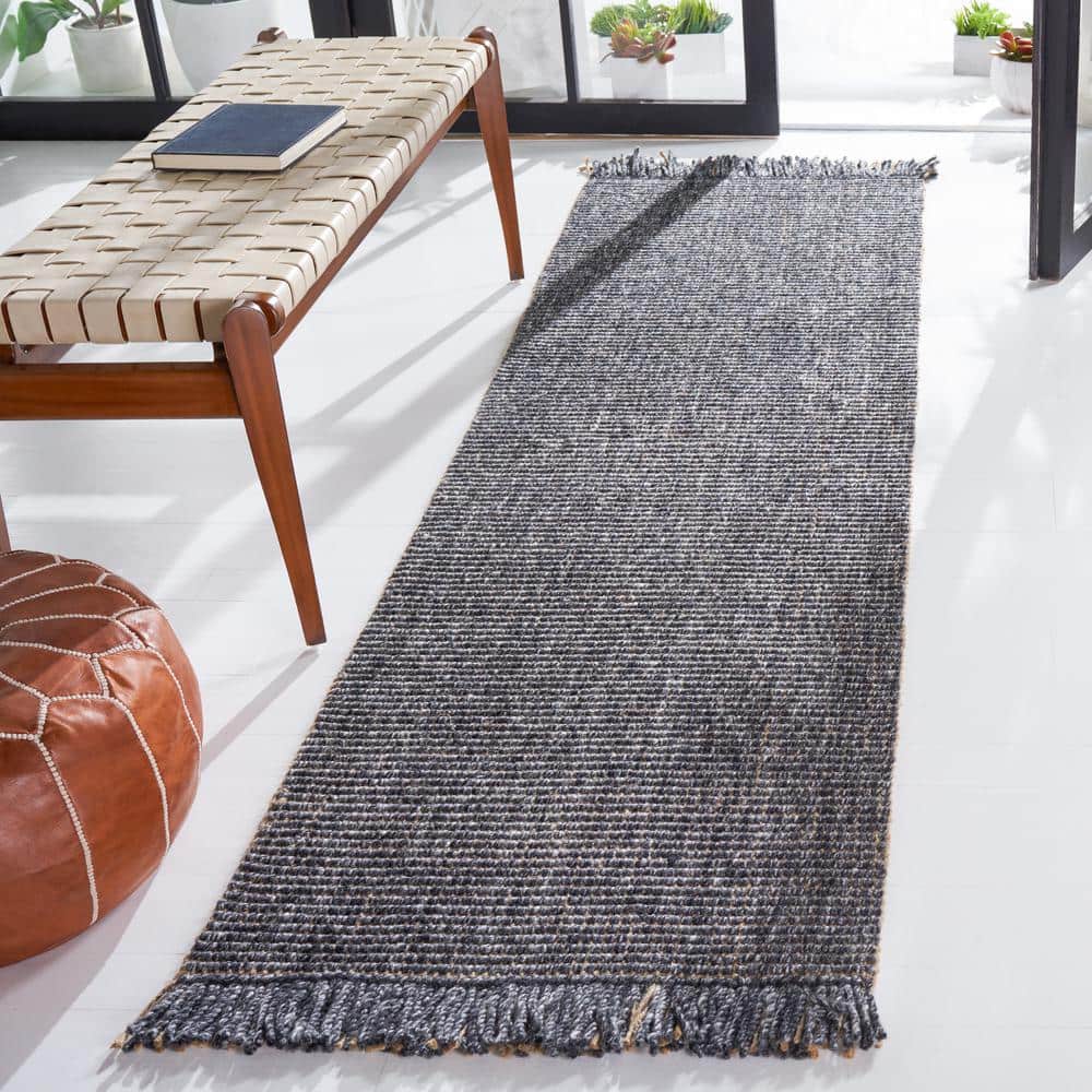 SAFAVIEH Natural Fiber 2 ft. x 6 ft. Charcoal/Natural Woven Thread ...
