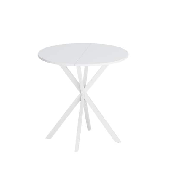 Unbranded 31.5 in. White Wood Round Cross Leg Outdoor Dining Table with White Top and Two Piece Removable Top for Living Room