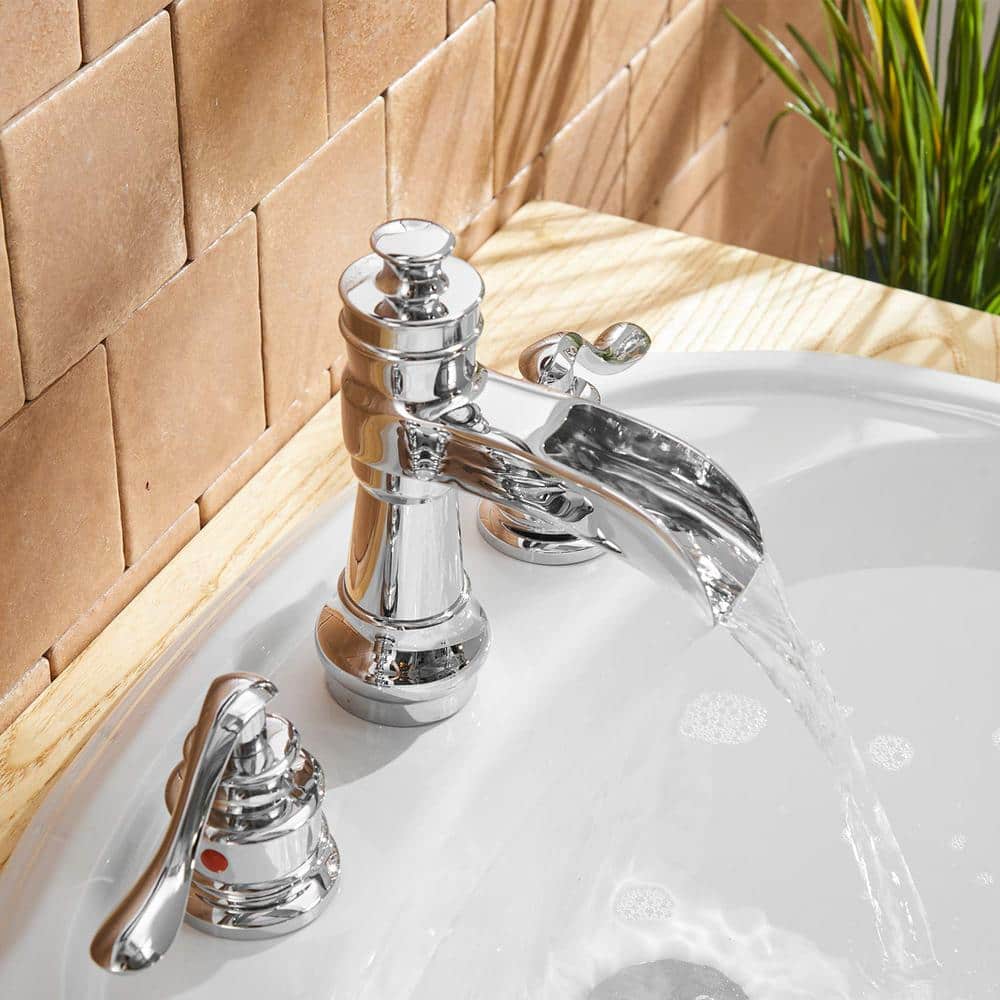Chrome 8 in. Waterfall Widespread 2-Handle Bathroom Faucet