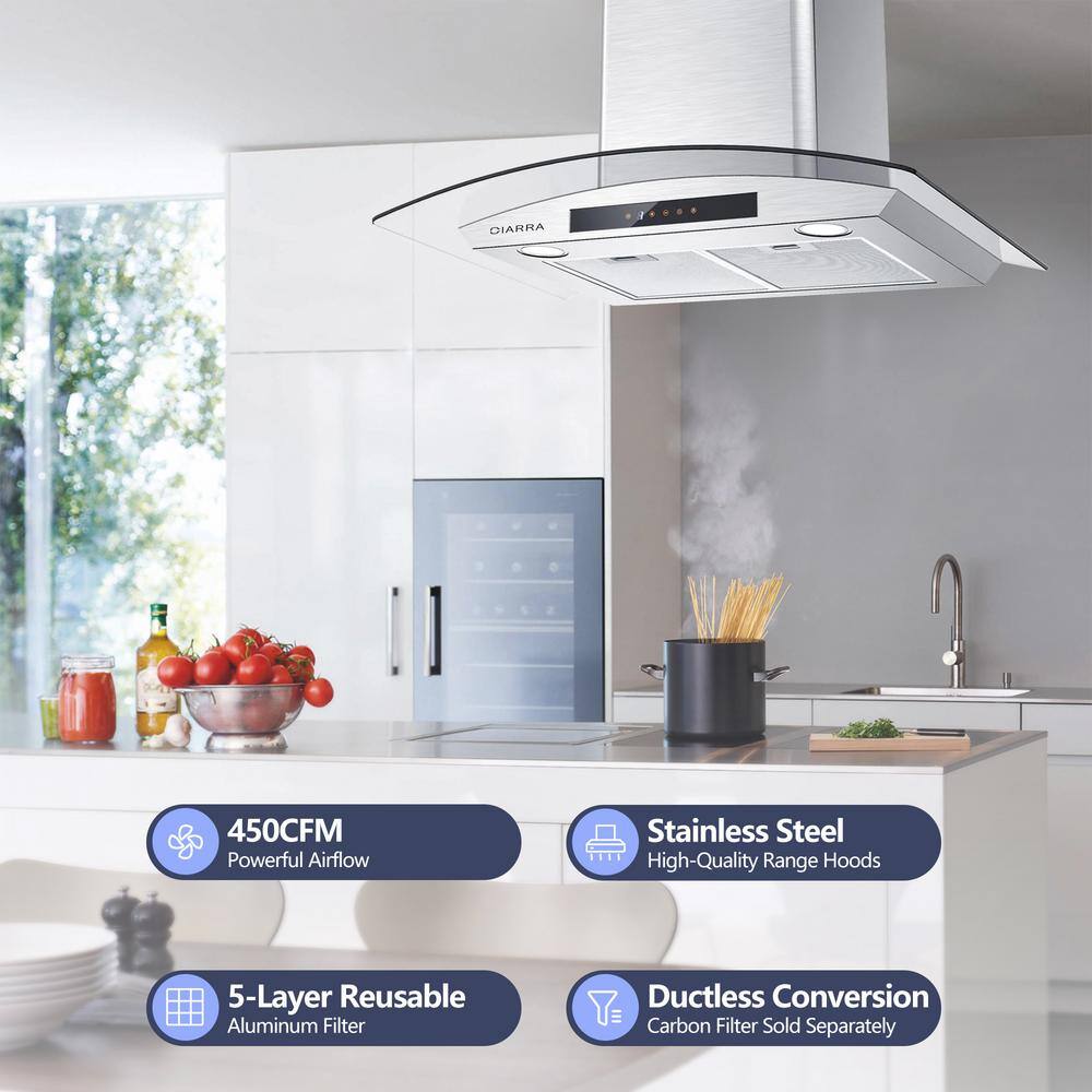 30" Stainless Steel Convertible Wall Mounted Range Hood with Touch Pad Control