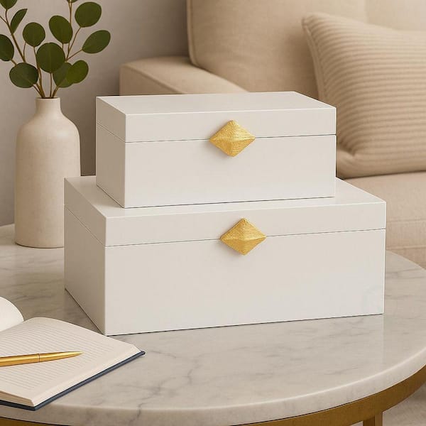 Vintiquewise Set of 2 Decorative Wooden Storage Boxes with Gold