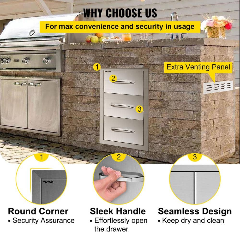Stainless Steel Outdoor Kitchen Drawers with Paper Towel Holder