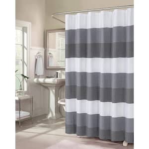 Ombre 70 in. Black Waffle Weave Fabric Shower Curtain