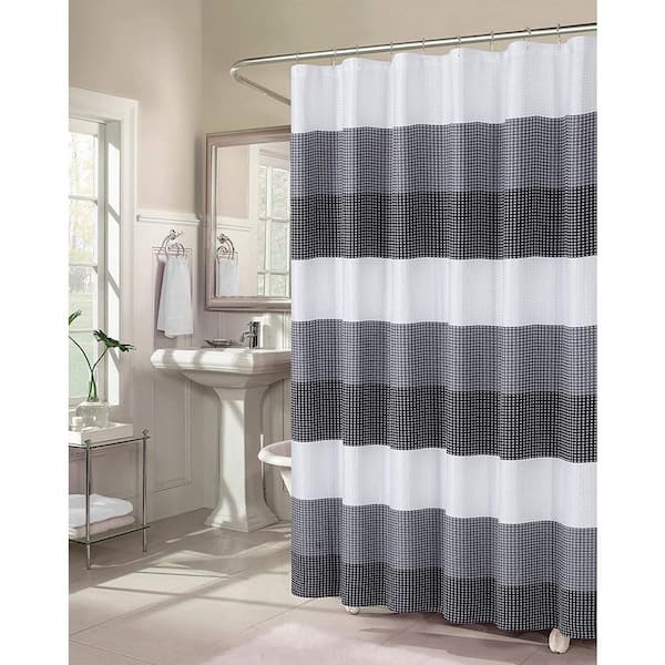 Dainty Home Ombre 70 in. Black Waffle Weave Fabric Shower Curtain