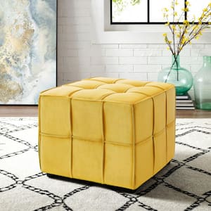 Yellow Velvet Square Cube 22L x 22W x 18H Ottoman