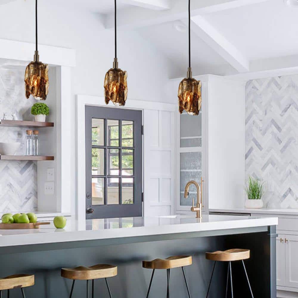 IHOMEadore 1-Light Satin Nickel Pendant Light with Glass Shade MD ...